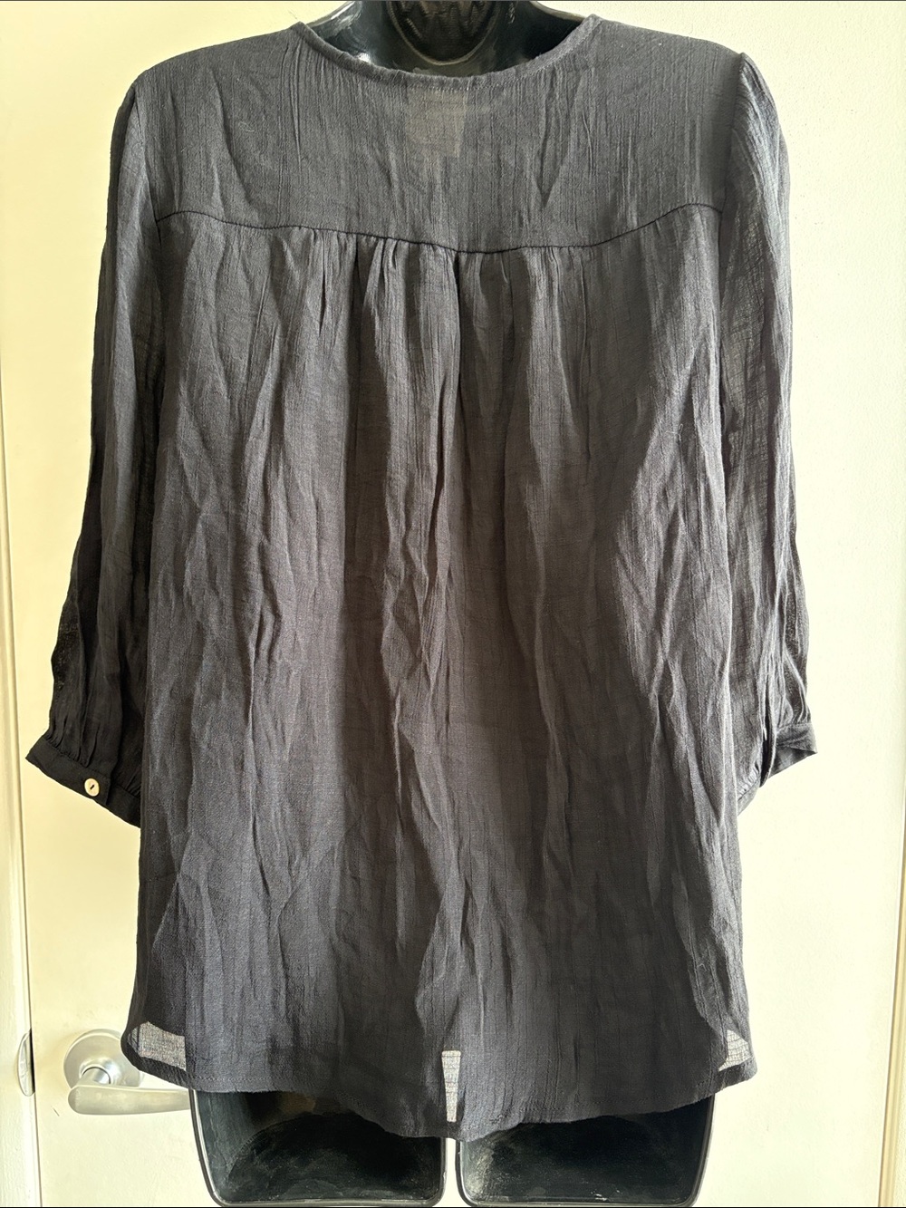 fig and flower Black Lace Yoke Peasant Bohemian Flowy Goth Blouse SZ S - Picture 2 of 7